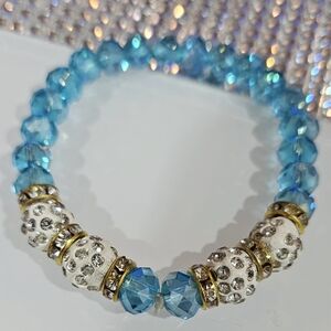 Nordstrom Blue Crystal Beaded Stretch Bracelet with Rhinestone‎ Accents NWOT